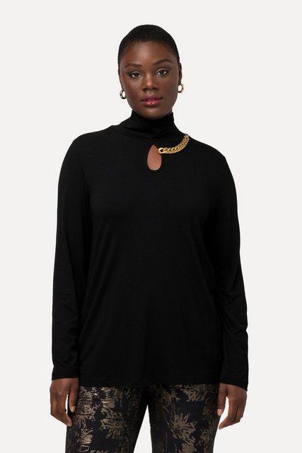 Ulla Popken Longshirt Shirt Cut-Out Kette Stehkragen Langarm günstig online kaufen