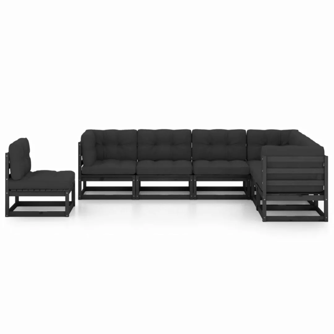 7-tlg. Garten-lounge-set Mit Kissen Schwarz Massivholz Kiefer günstig online kaufen