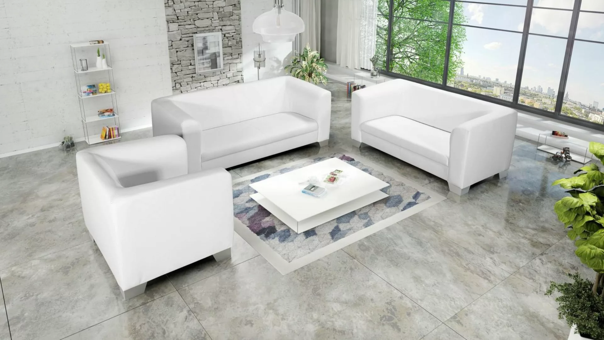 Küchen-Preisbombe Sofa Loungesofa Chicago 3-2-1 Set Kunstleder weiss Couch günstig online kaufen