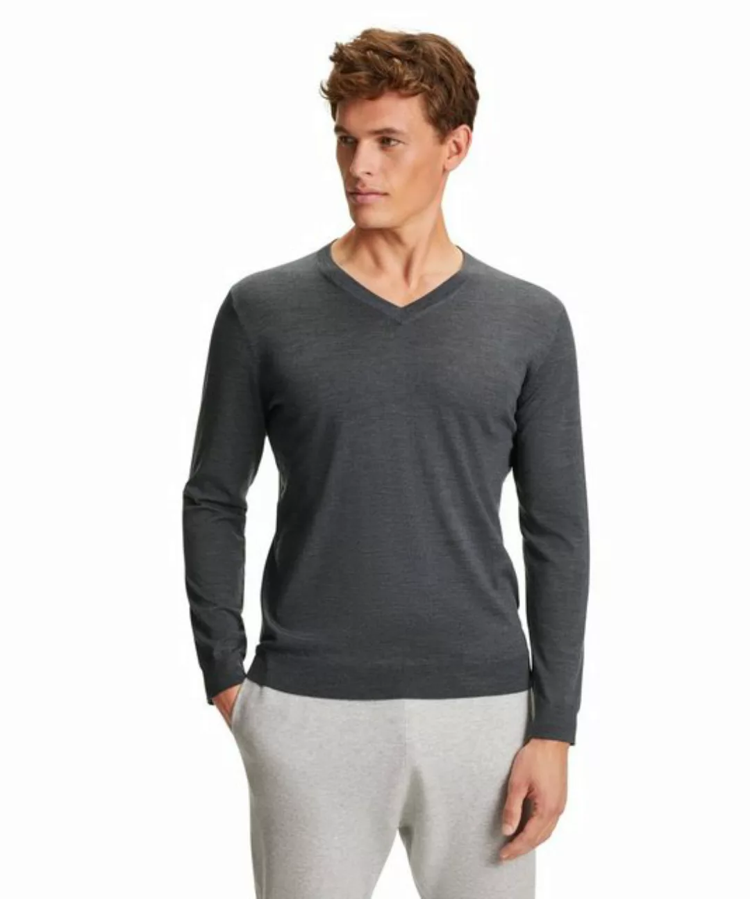 FALKE Herren Pullover V-Ausschnitt, L, Grau, Uni, Schurwolle, 60176-397004 günstig online kaufen