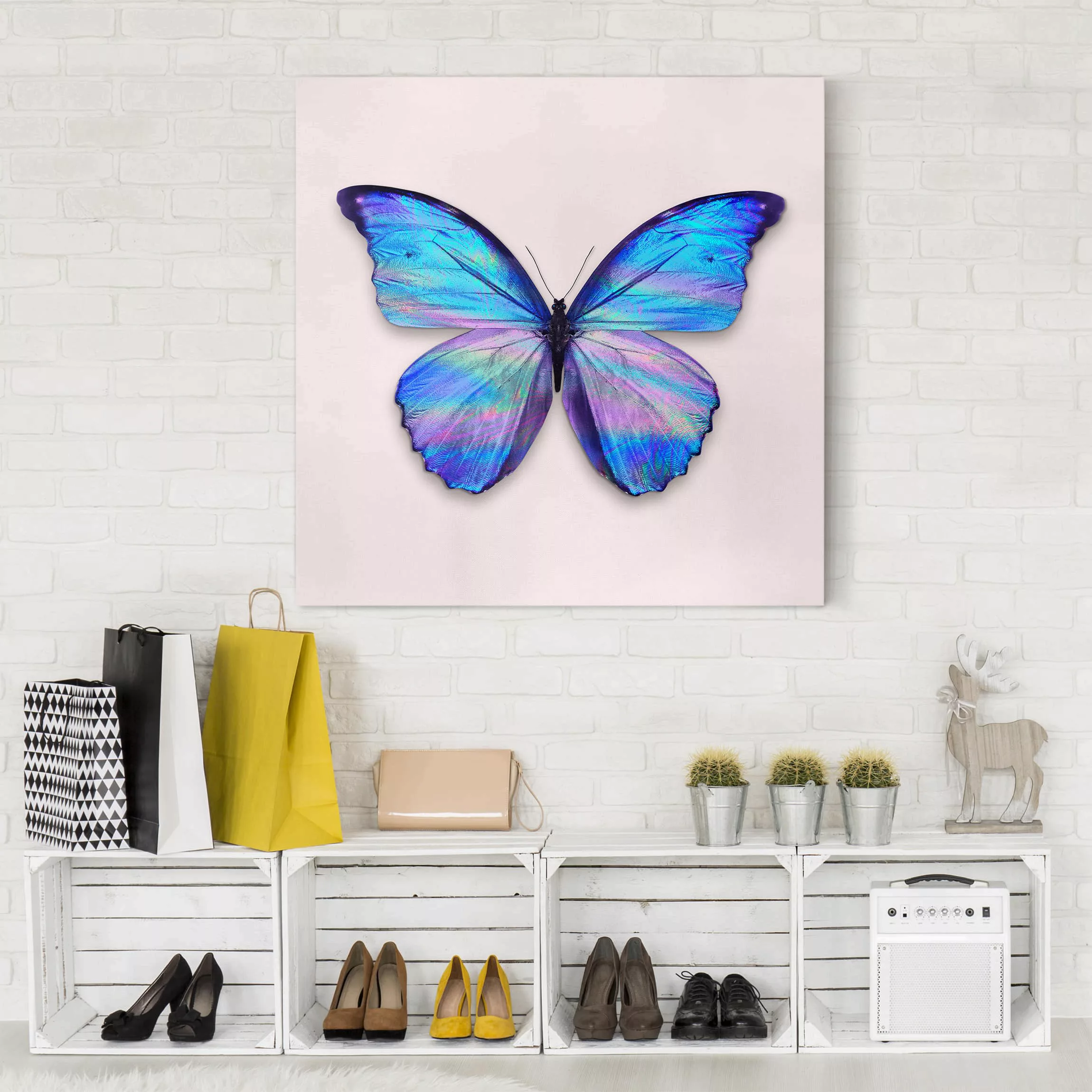 Leinwandbild Tiere - Quadrat Holografischer Schmetterling günstig online kaufen
