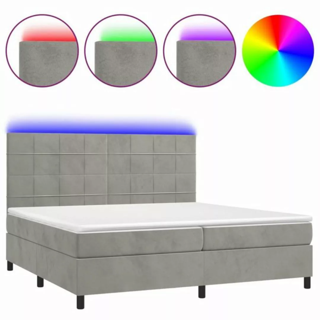 vidaXL Bettgestell Boxspringbett mit Matratze LED Hellgrau 200x200 cm Samt günstig online kaufen