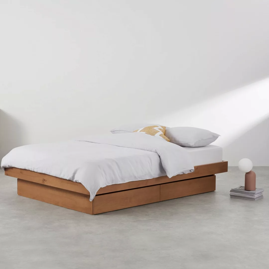 Meiko Plattformbett mit Stauraum (140 x 200 cm), Pinie mit Eichenfinish - M günstig online kaufen