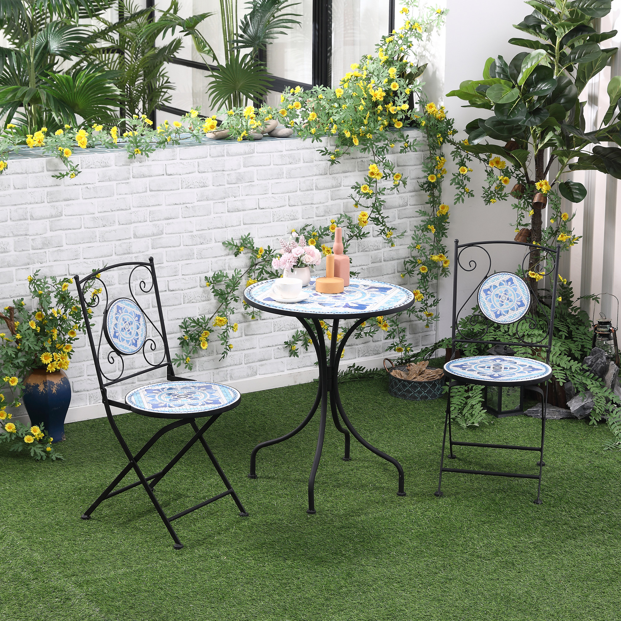 Outsunny Garten Sitzgruppe Bistro-Set für 2 Personen Ø 61 cm mit 1 Tisch un günstig online kaufen