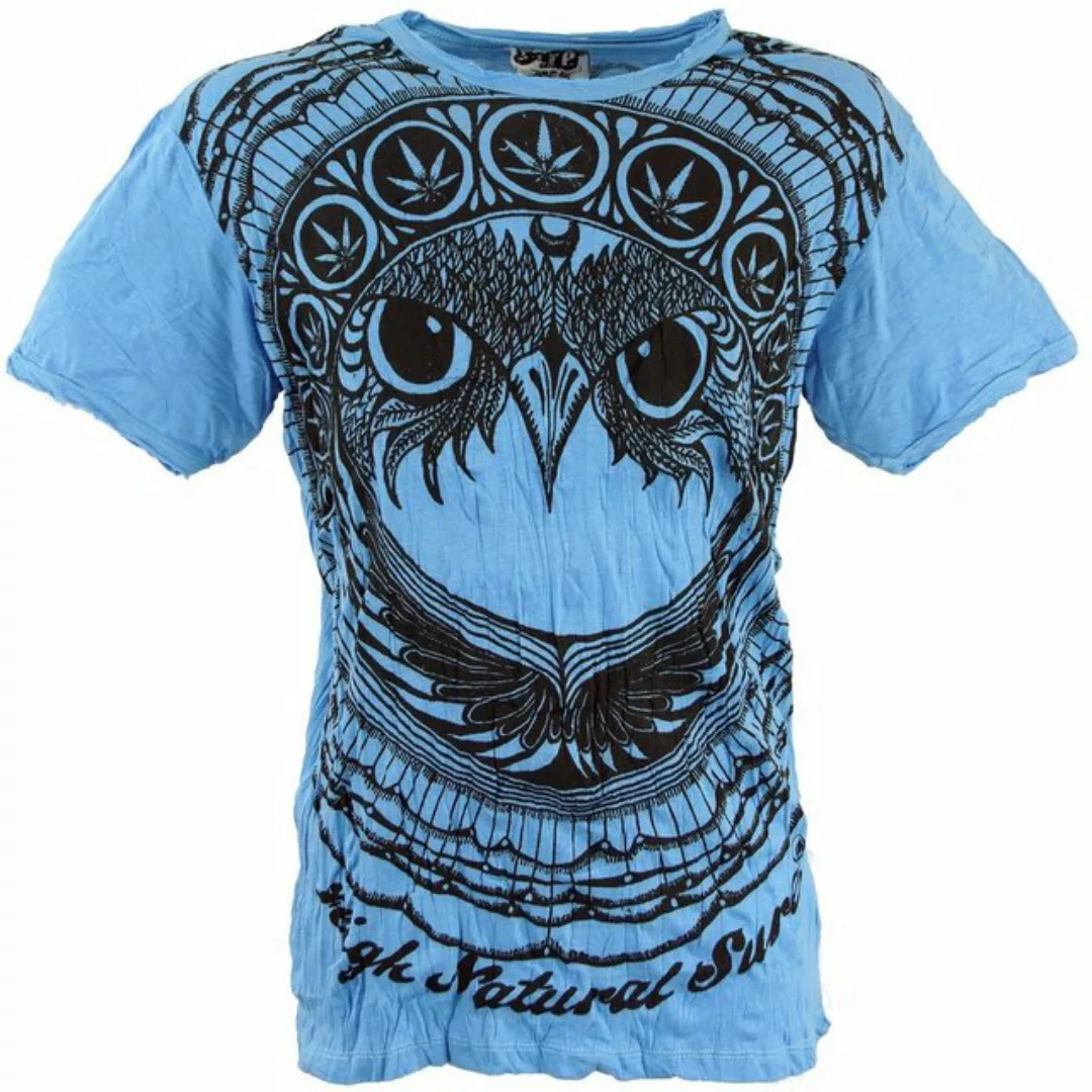 Guru-Shop T-Shirt Sure Herren T-Shirt Eule - hellblau Goa Style, Festival, günstig online kaufen