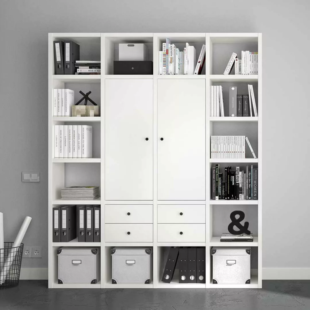 Arbeitszimmer Regal in Weiß 222 cm hoch und 185 cm breit günstig online kaufen