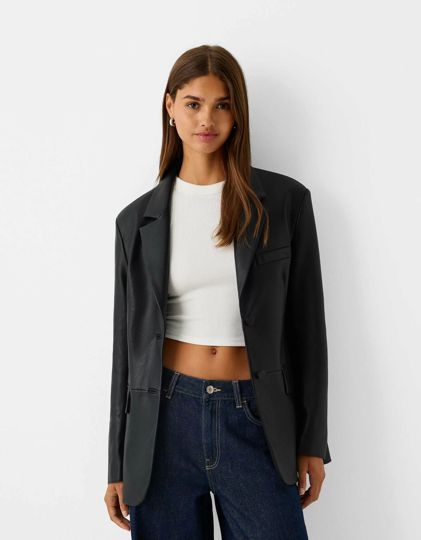 Bershka Blazer Aus Kunstleder Damen S Schwarz günstig online kaufen