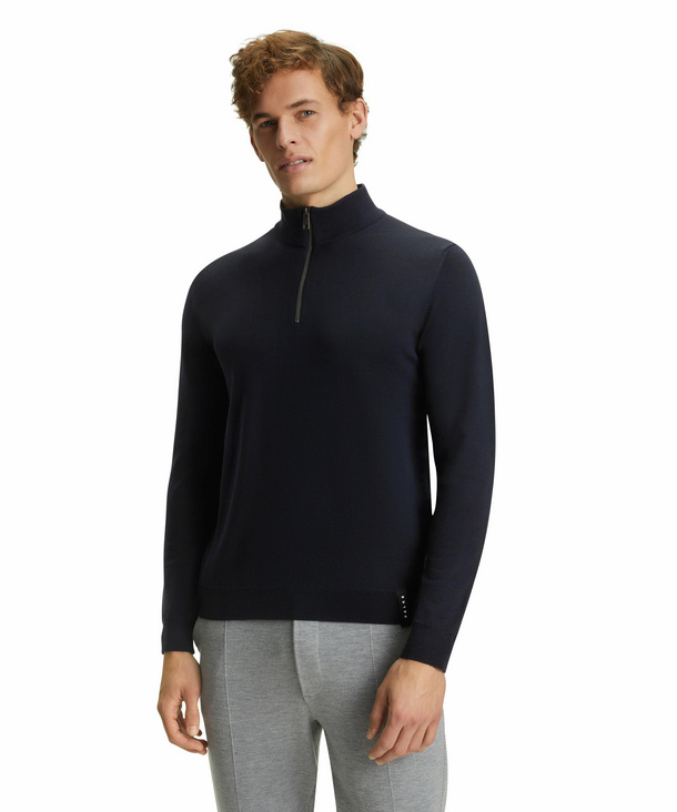 FALKE Herren Pullover Troyer, M, Blau, Uni, Schurwolle, 60173-643703 günstig online kaufen