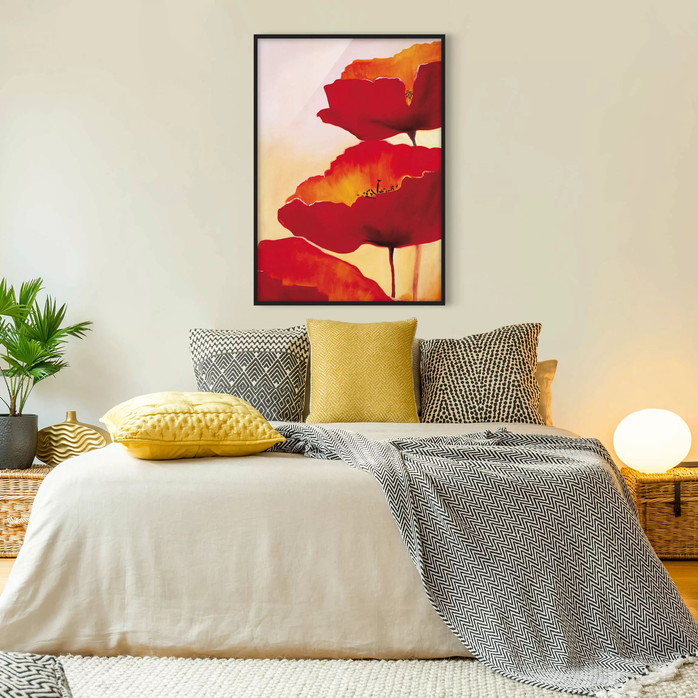 Bild mit Rahmen Blumen - Hochformat Poppy Family günstig online kaufen