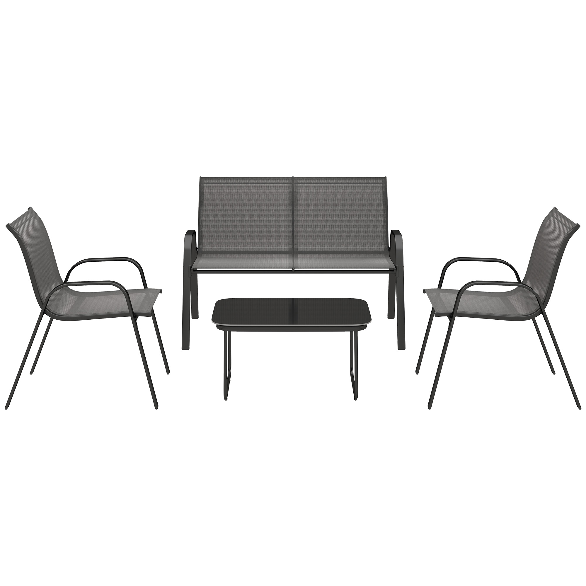 Outsunny 4-teiliges Gartensofa-Set mit Zweisitzer-Sofa, 2 stapelbaren Stühl günstig online kaufen