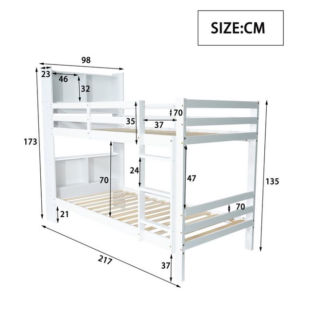 TavilaEcon Etagenbett Kinderbett Stauraum-Holzbett mit Regalen und dreistuf günstig online kaufen