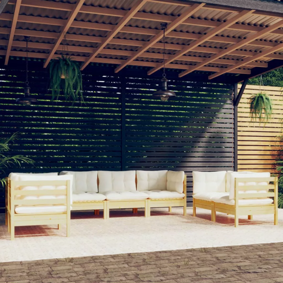 7-tlg. Garten-lounge-set Mit Creme Kissen Massivholz Kiefer günstig online kaufen