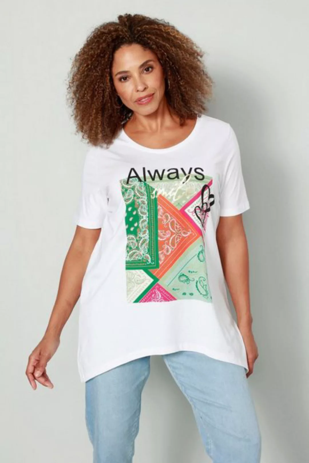 MIAMODA Rundhalsshirt T-Shirt Tücherdruck Zipfelsaum günstig online kaufen