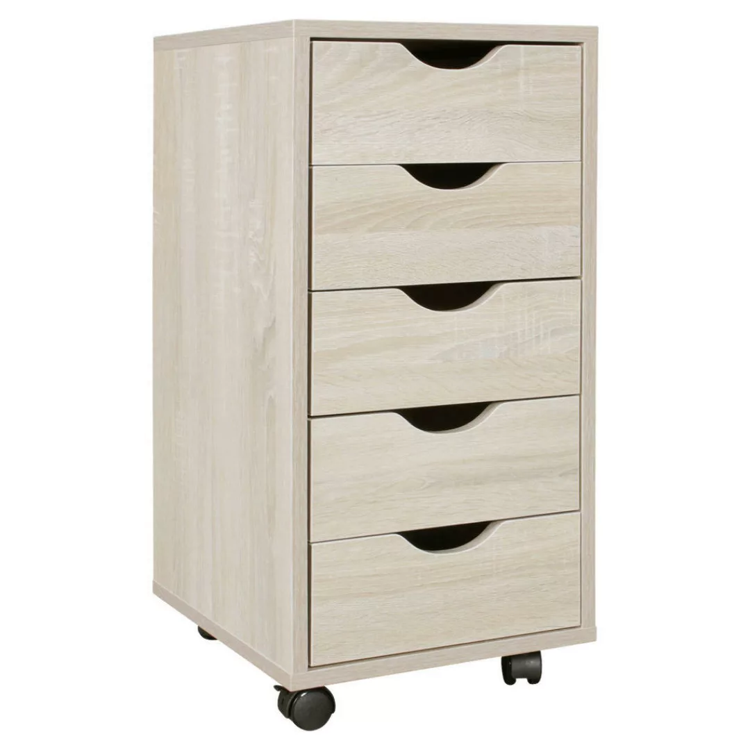 Rollcontainer 33 x 64 x 38 cm MDF-Holz 5 Schubladen sonoma | Moderner Schub günstig online kaufen