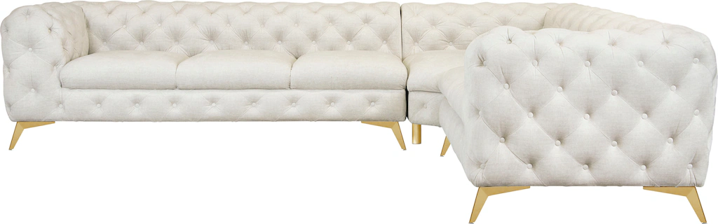 Leonique Chesterfield-Sofa "Ecksofa GLYNIS L-Form mit Wellenunterfederung, günstig online kaufen