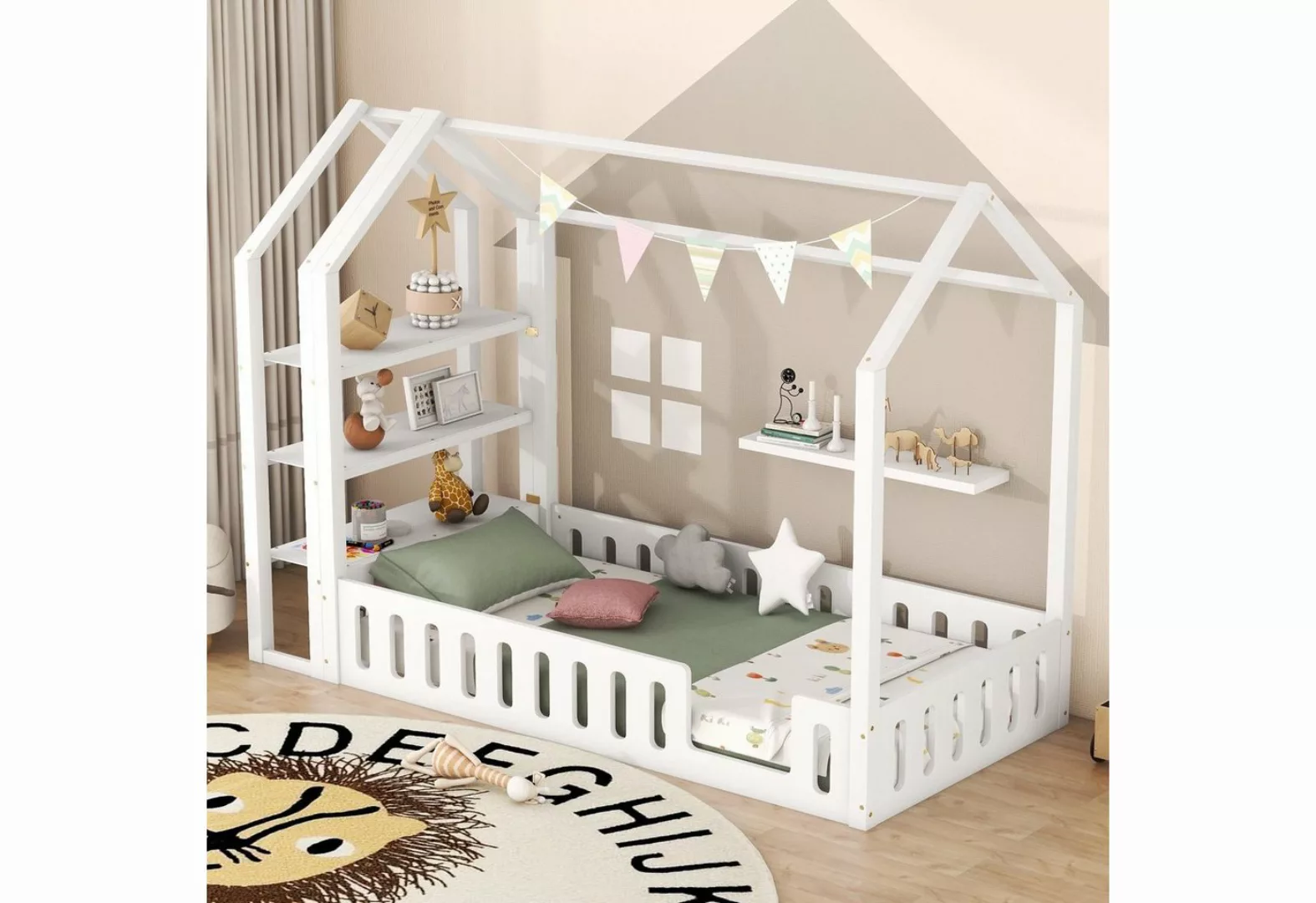 WISHDOR Kinderbett Stauraumbett Einzelbett Holzbett 90 x 200cm (Hausbetten günstig online kaufen