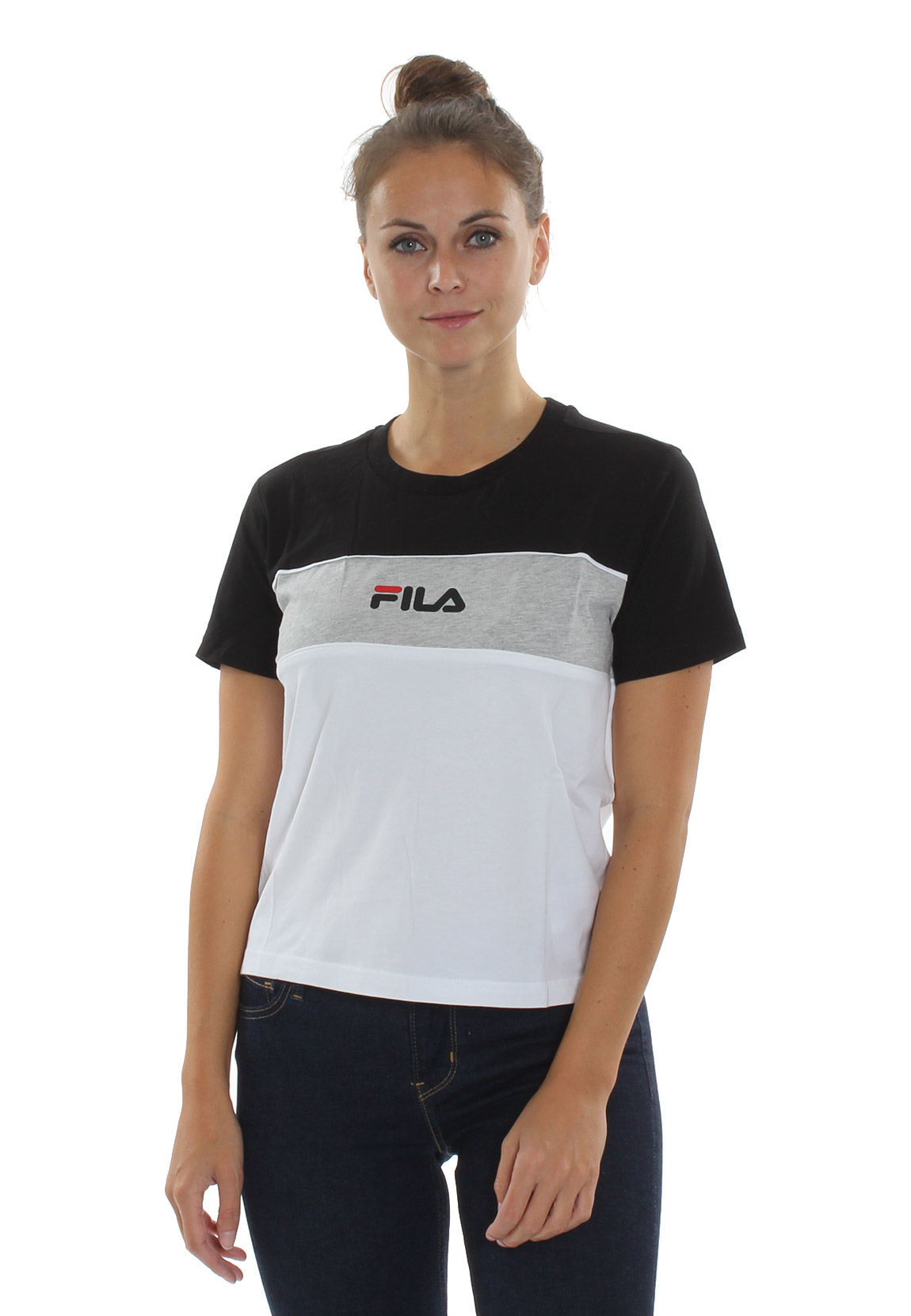Fila Damen T-Shirt ANOKIA BLOCKED TEE 688488 B370 Bright White-Black-Light günstig online kaufen