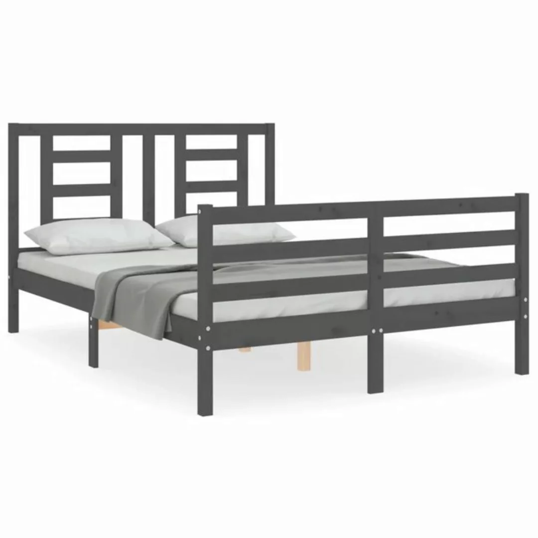 vidaXL Bett Massivholzbett mit Kopfteil Grau 140x190 cm günstig online kaufen