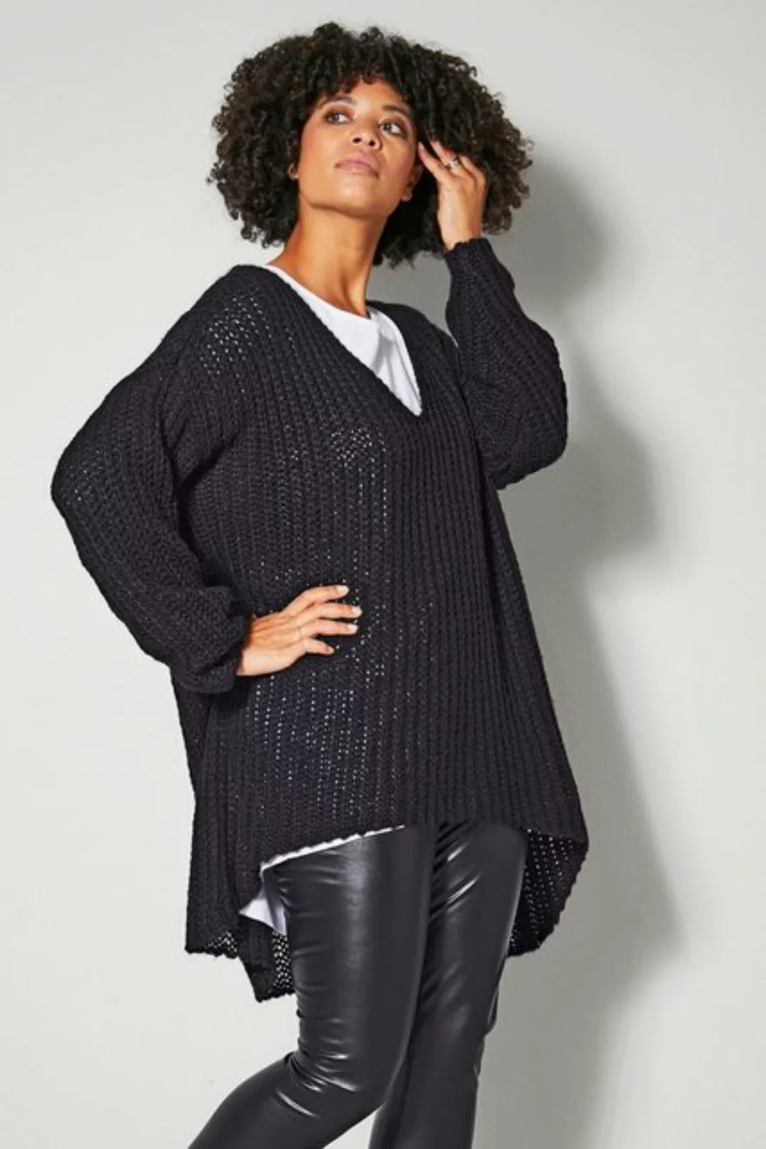 Angel of Style Fleecepullover Long-Pullover grob gestrickt V-Ausschnitt Lan günstig online kaufen