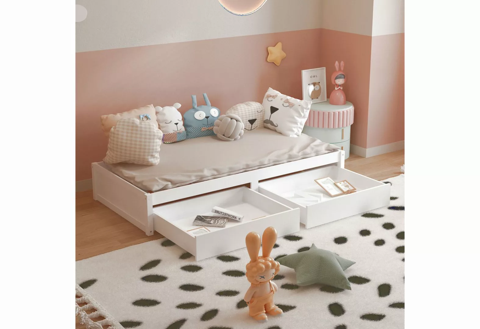 OKWISH Bett Einzelbett Kinderbett Massivholzbett (mit 2 Schubladen und Latt günstig online kaufen