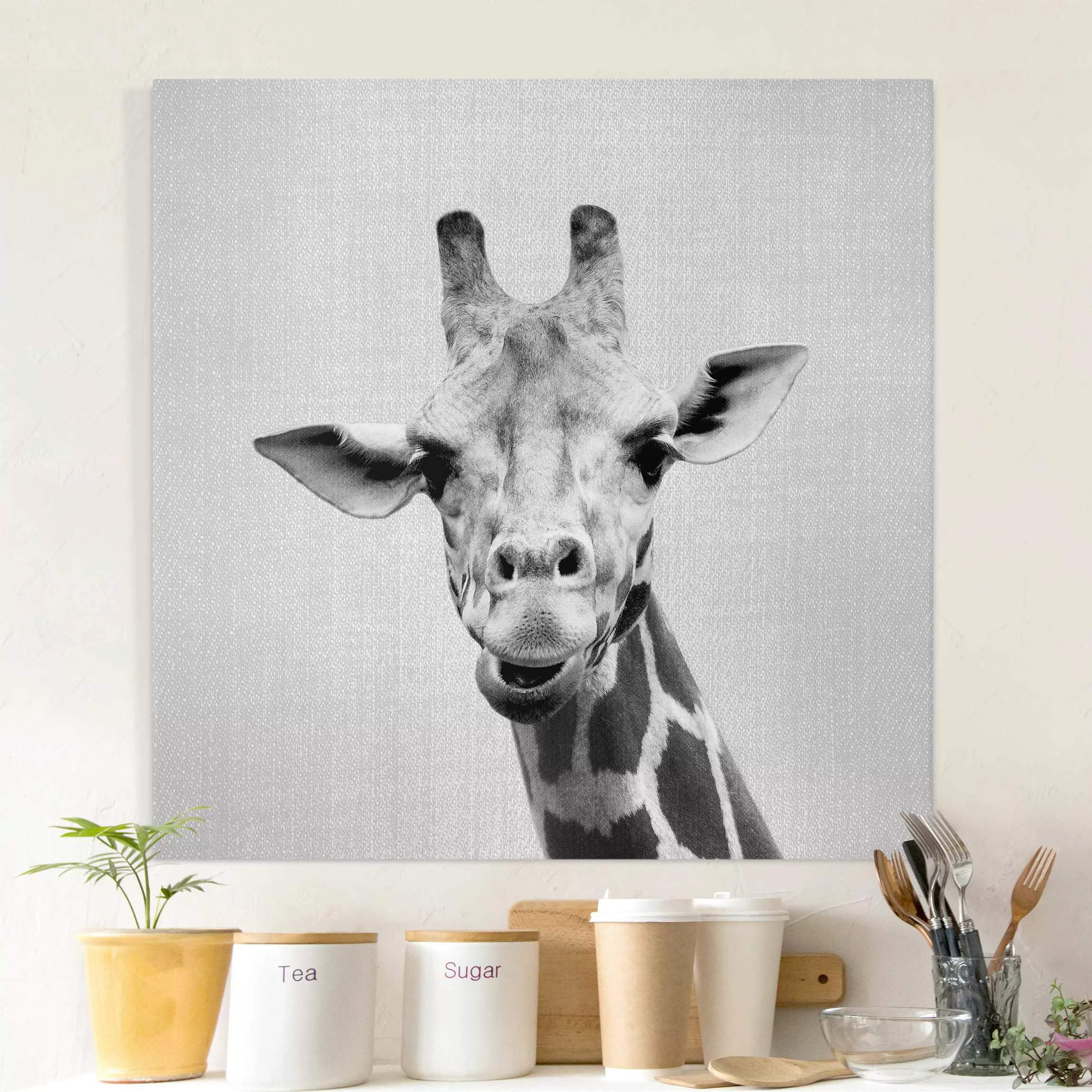 Leinwandbild Giraffe Gundel Schwarz Weiß günstig online kaufen