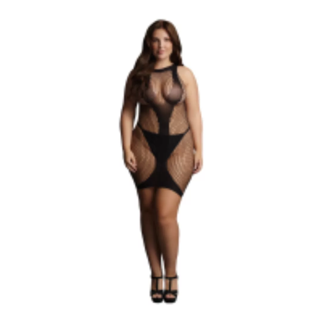 High Neck Net Contrast Mini Dress - Plus Size günstig online kaufen