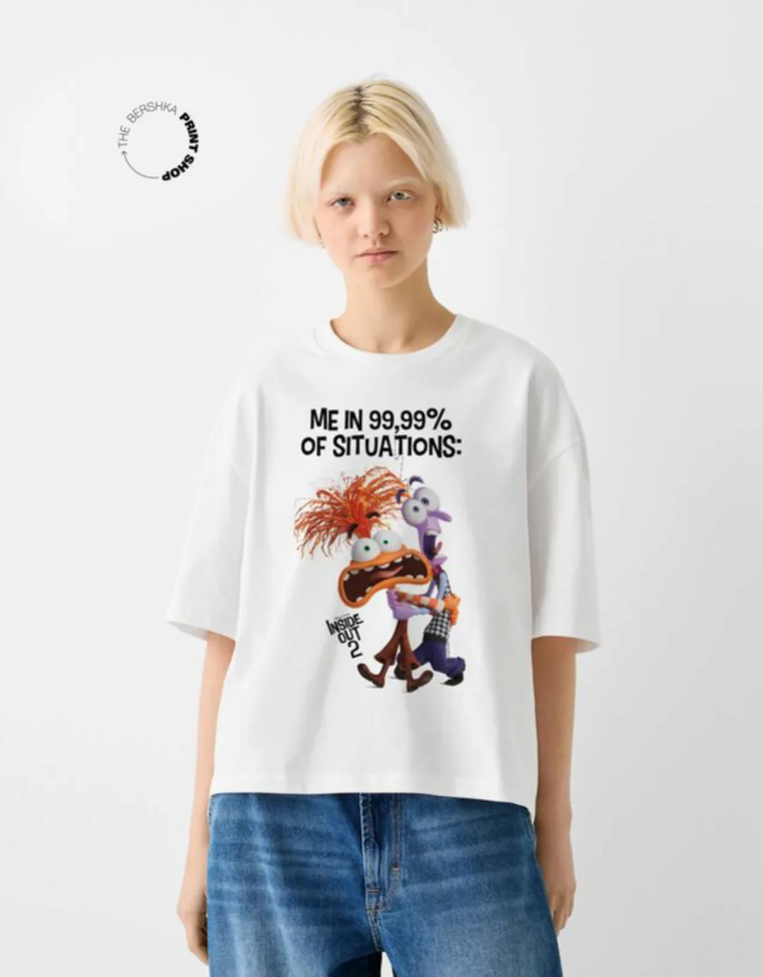 Bershka Cropped-T-Shirt Inside Out 2 Mit Kurzen Ärmeln Damen Weiss günstig online kaufen