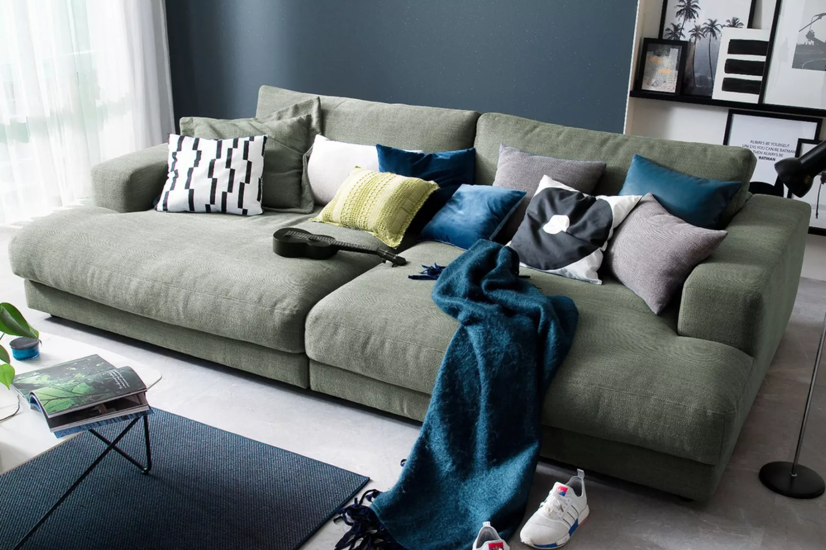 KAWOLA Big Sofa MADELINE Stoff olivgrün günstig online kaufen