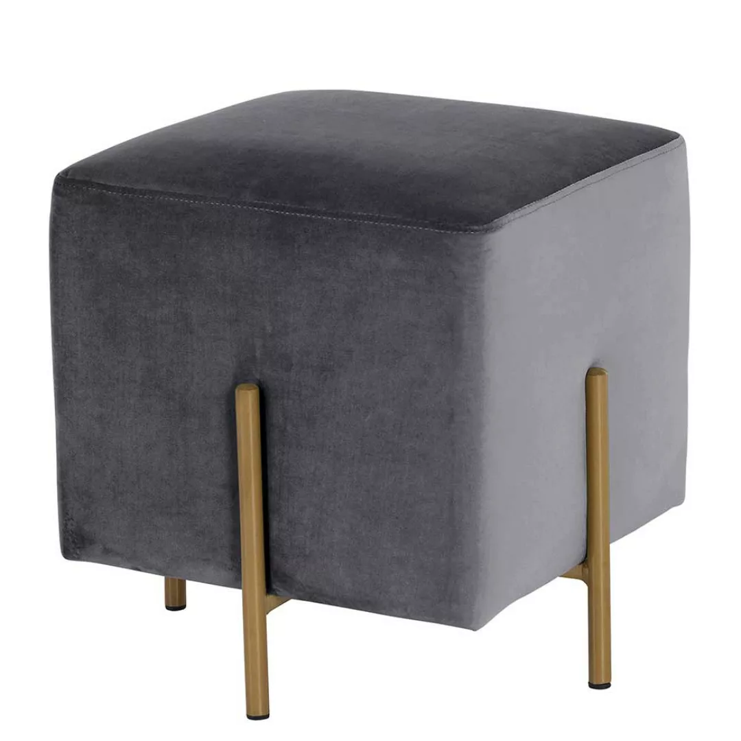 Hocker mit Samt Bezug Grau in Grau 42 cm Sitzhöhe günstig online kaufen