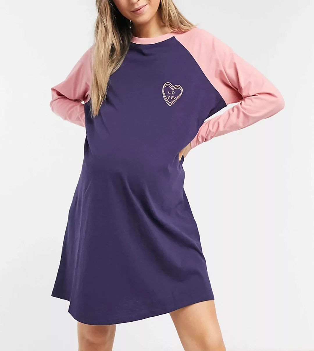 Wednesday's Girl Maternity – T-Shirt-Nachthemd mit langen Raglanärmeln und günstig online kaufen