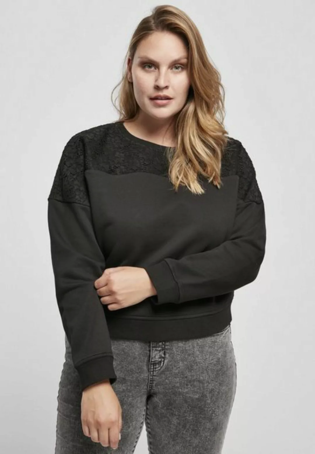 URBAN CLASSICS Sweater "Damen Ladies Short Oversized Lace Inset Crew", (1 t günstig online kaufen