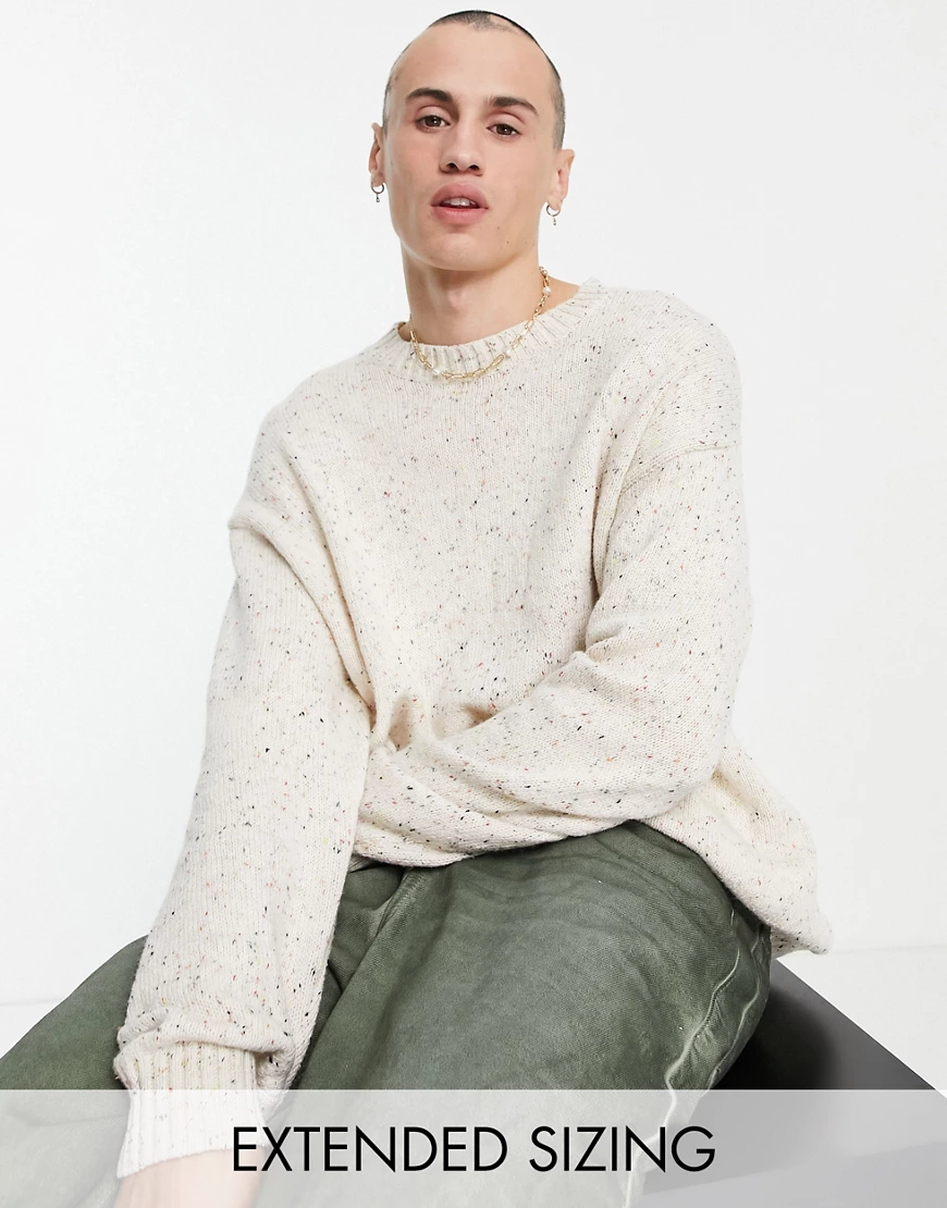 ASOS DESIGN – Oversized Pullover aus Neppgarn in Hellbeige-Neutral günstig online kaufen