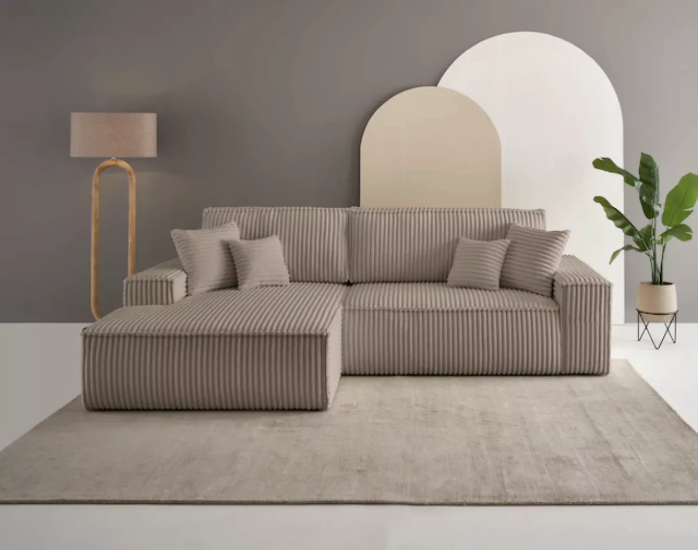 andas Ecksofa »Finnley Schlafsofa 267 cm in Bouclé, Struktur fein u. Cord, günstig online kaufen