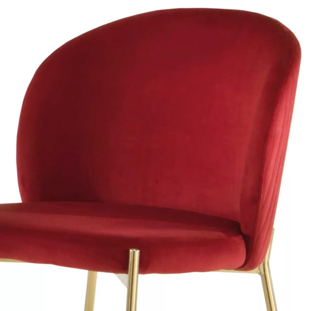 Samt Esstischstühle Rot mit Gestell aus Metall Goldfarben (4er Set) günstig online kaufen