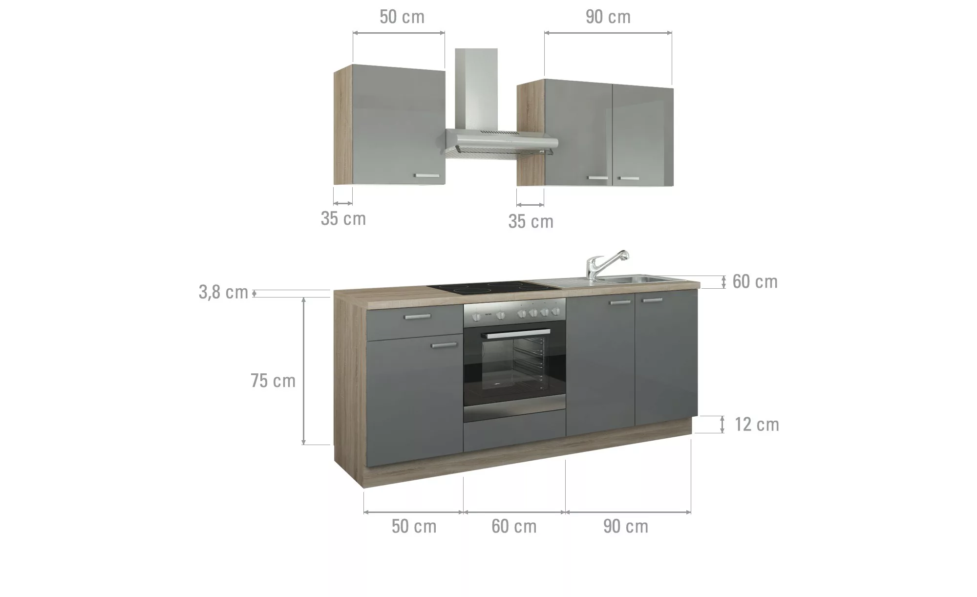 Küchenzeile mit Elektrogeräten  Binz ¦ rot ¦ Maße (cm): B: 200 Küchen-onlin günstig online kaufen