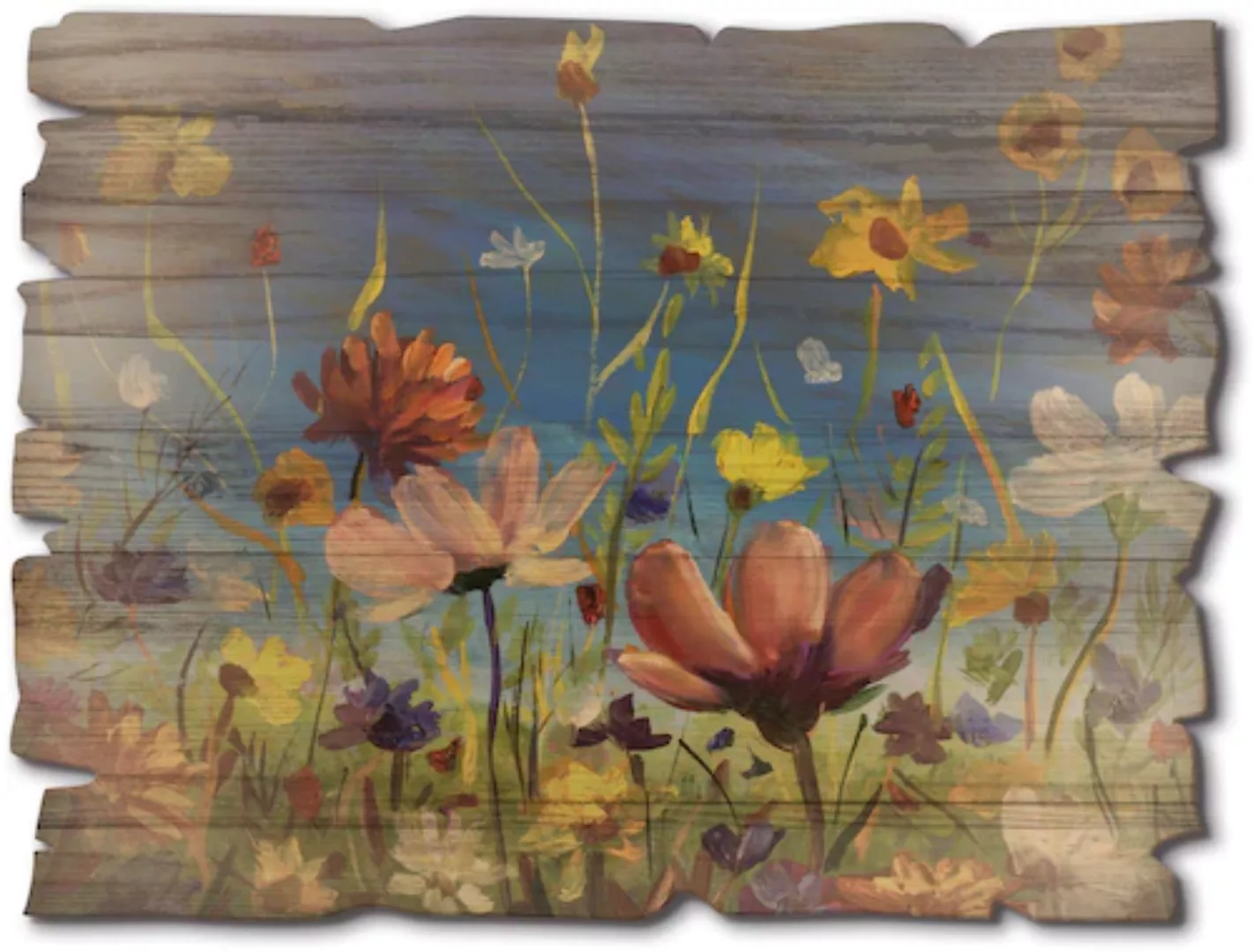 Artland Holzbild "Wildblumenwiese blauer Himmel", Pflanzen- & Blumenbilder, günstig online kaufen