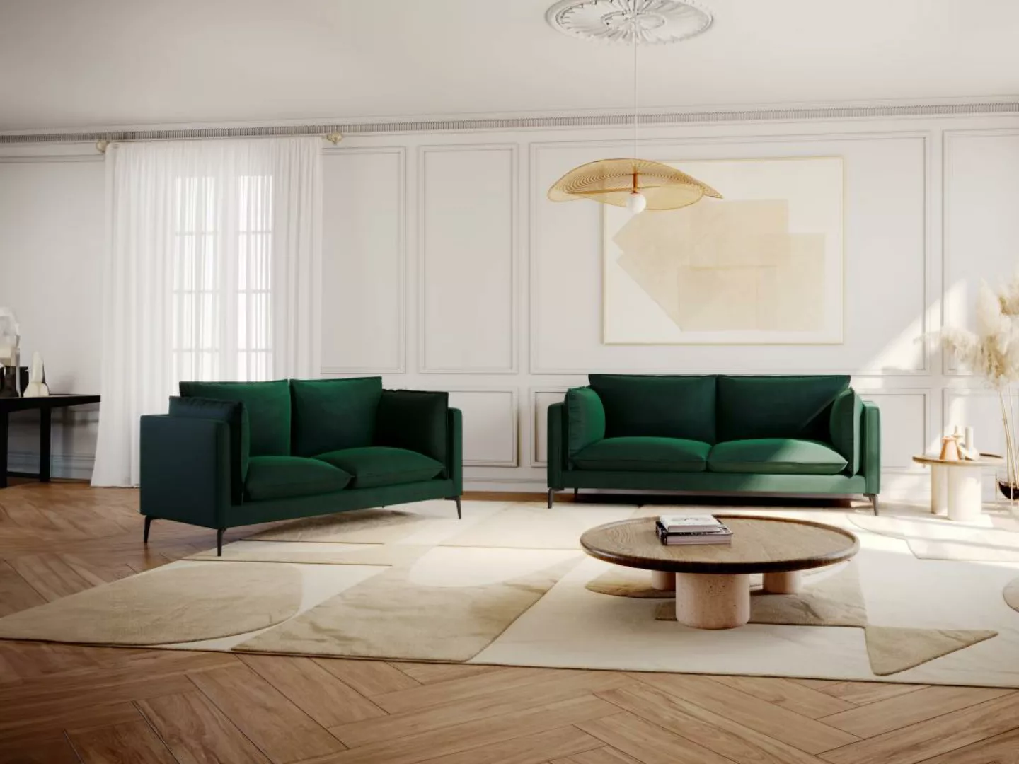 Sofa 3-Sitzer - Samt - Grün - KESTREL von PASCAL MORABITO günstig online kaufen