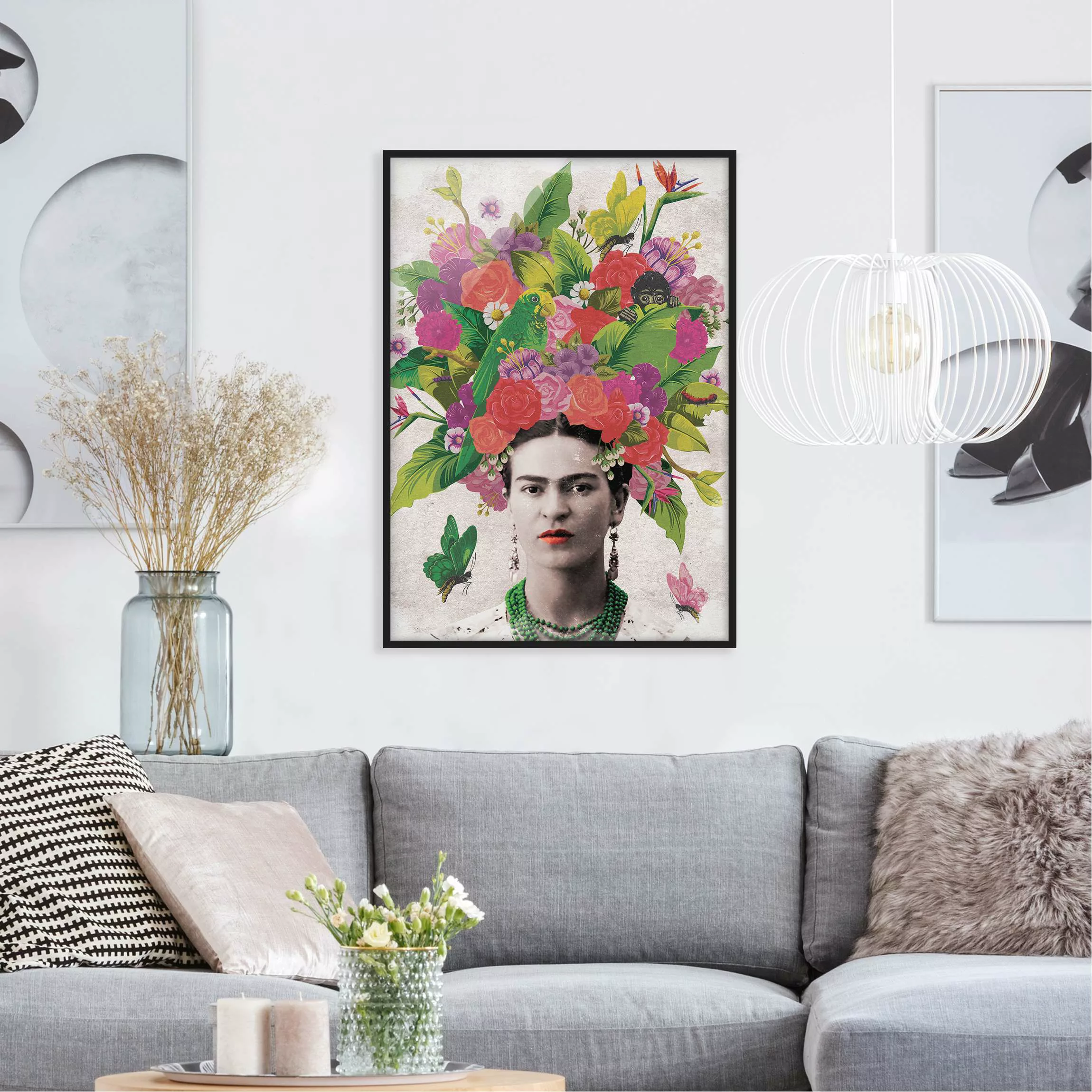 Bild mit Rahmen Blumen - Hochformat Frida Kahlo - Blumenportrait günstig online kaufen