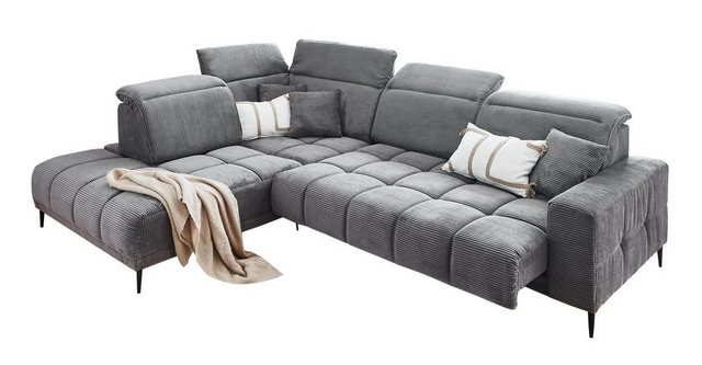 Iwaniccy Ecksofa LIVORNO, B 317 x T 234 cm, Dunkelgrau, Cord, elektr. Sitzt günstig online kaufen