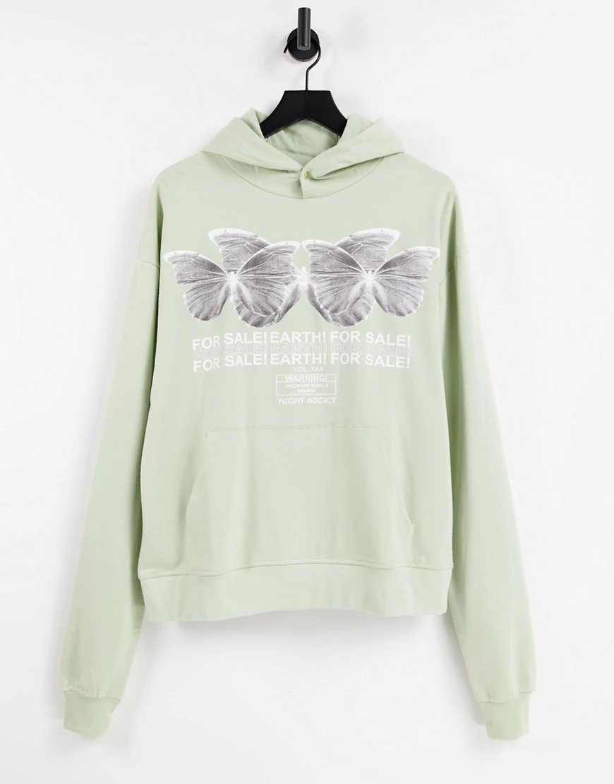 Night Addict – Kapuzenpullover mit Schmetterlings-Print auf der Brust in Sc günstig online kaufen
