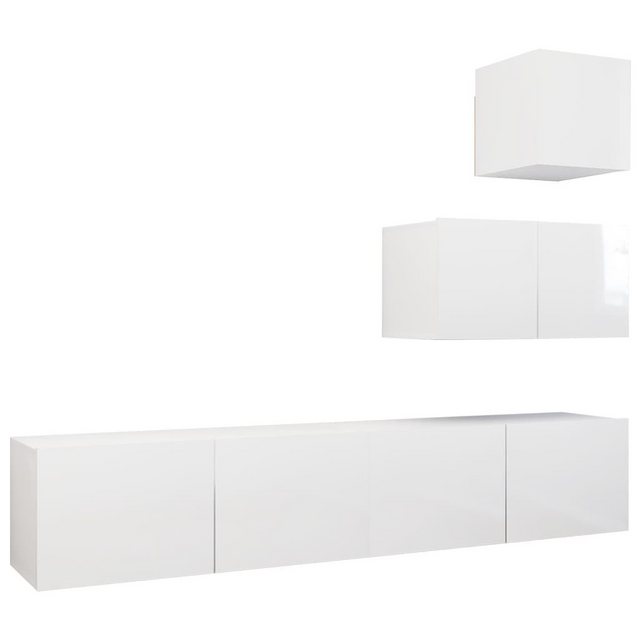 vidaXL TV-Schrank 4-tlg TV-Schrank-Set Hochglanz-Weiß Spanplatte TV-Konsole günstig online kaufen