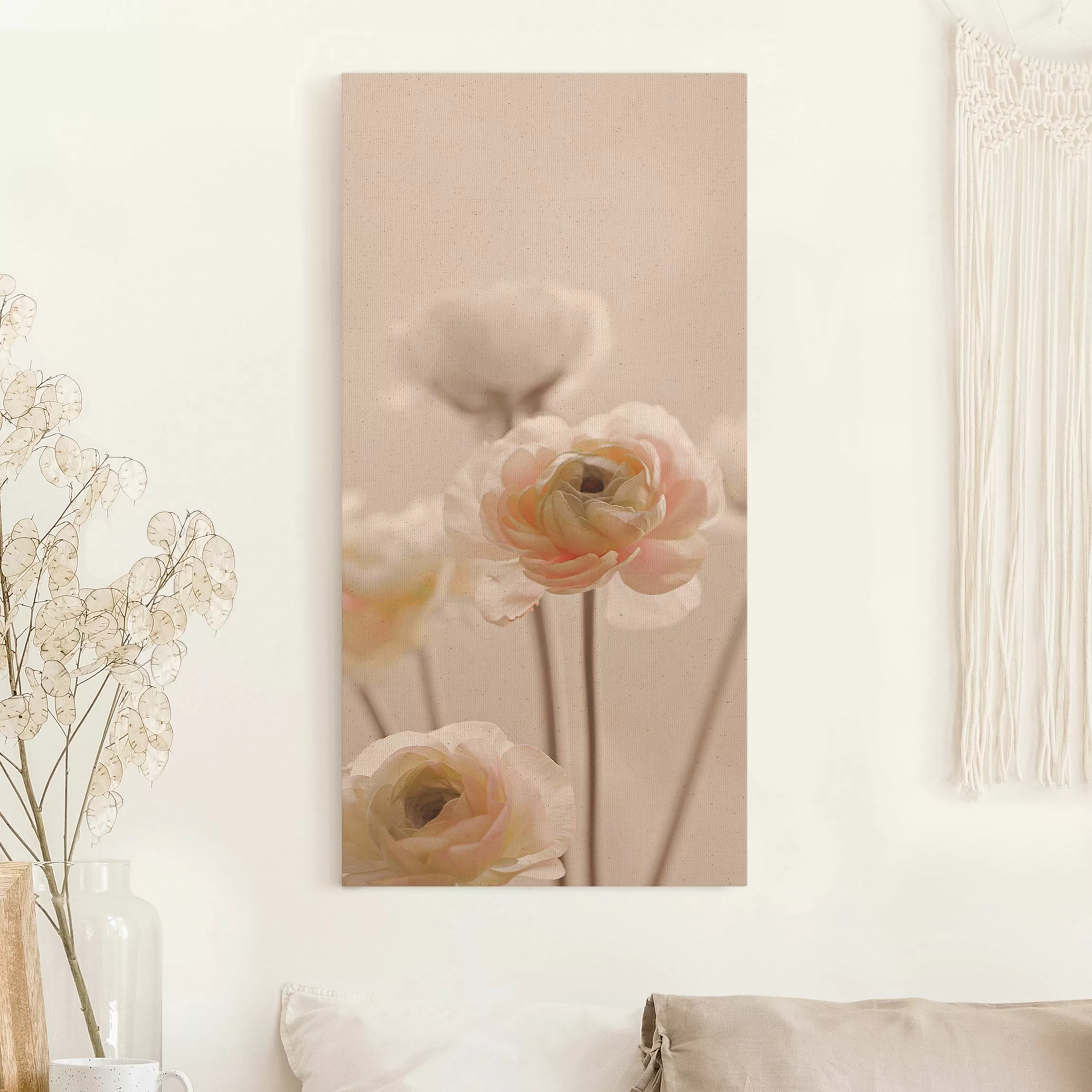 Leinwandbild auf Naturcanvas Zarter Strauch an Rosa Blüten günstig online kaufen