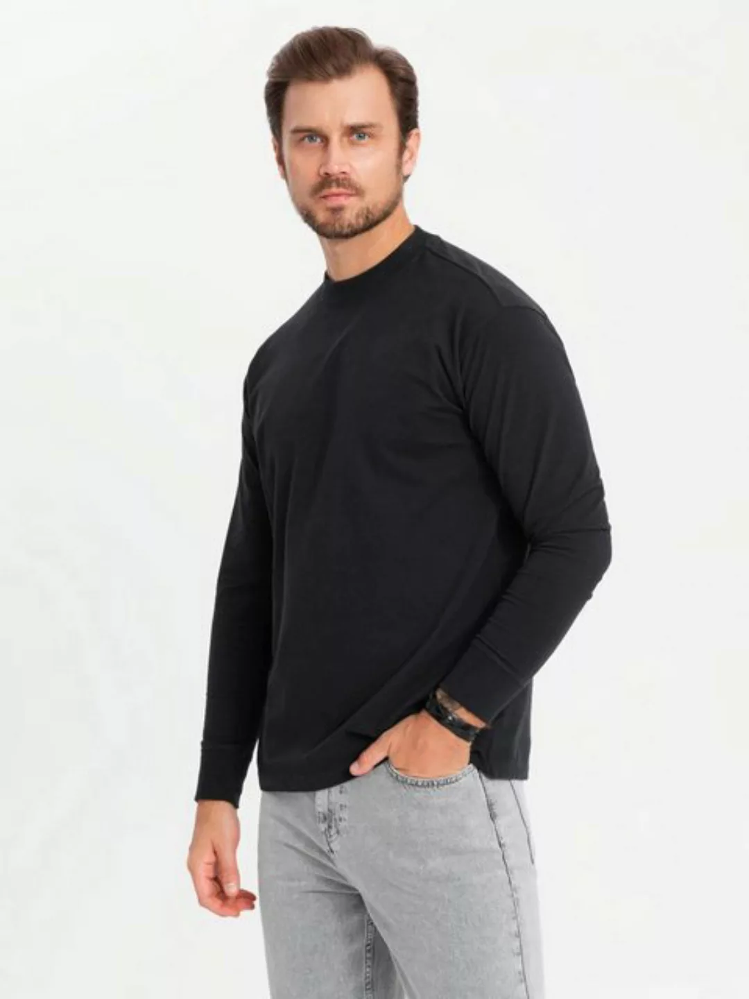 OMBRE Longsleeve Herren-Langarmshirt LOOSE FIT aus Baumwolle mit Rundhalsau günstig online kaufen