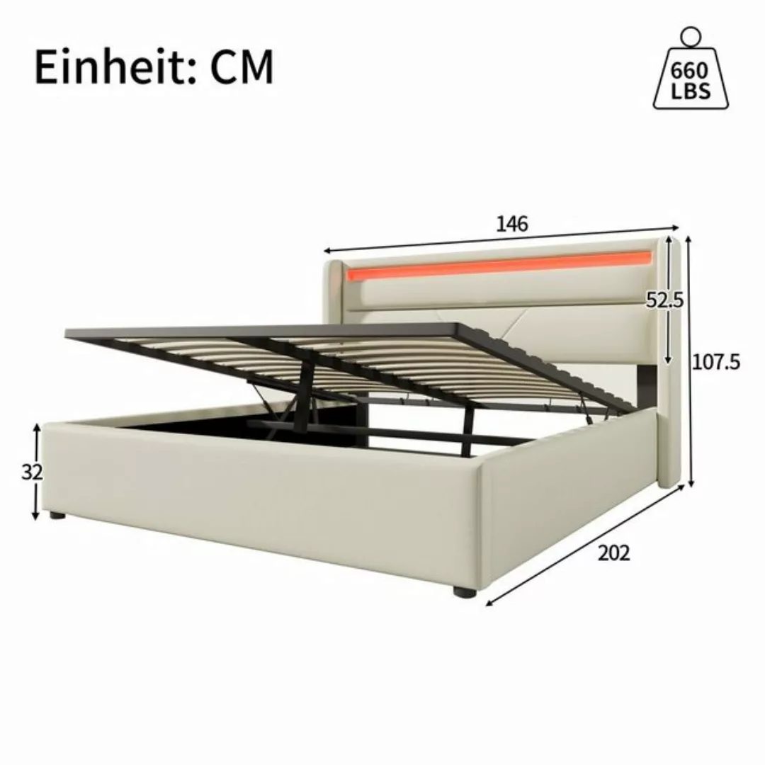 Odikalo Polsterbett Hydraulisch Doppelbettgestell Stauraumbett, 16 LED, Wei günstig online kaufen