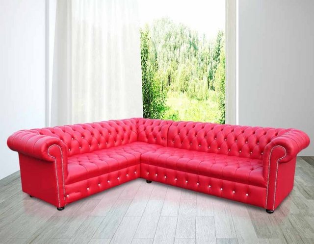 JVmoebel Ecksofa Rote Chesterfield Ecksofa Couch 210x300cm Maßfertigung Led günstig online kaufen