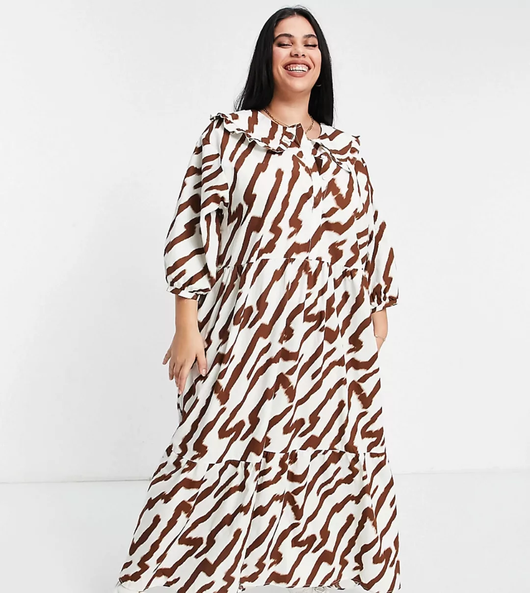 Glamorous Curve – Maxi-Hängerkleid im farblich abgestimmten Tigermuster mit günstig online kaufen