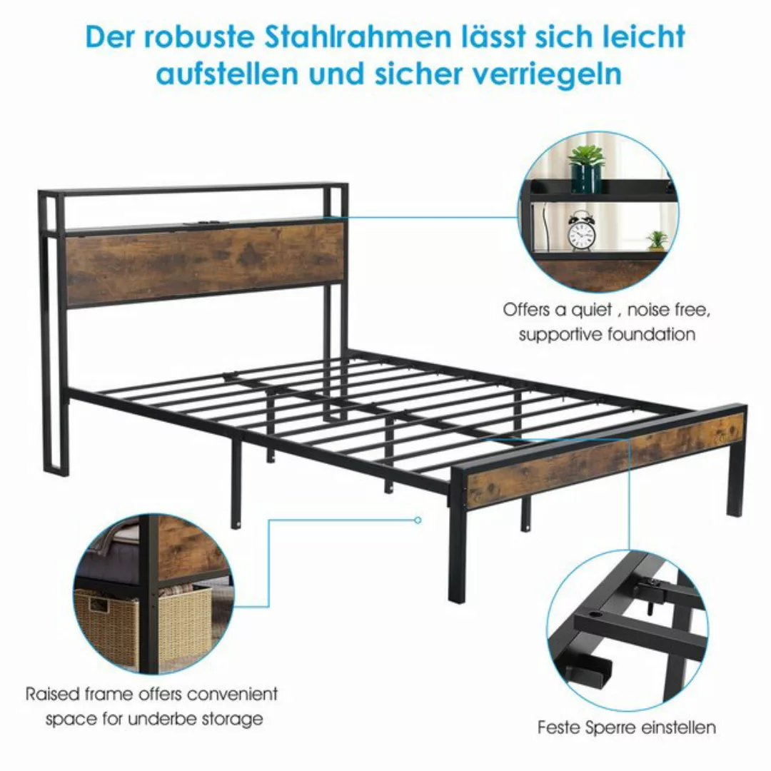 LETGOSPT Bettgestell Doppelbett 140x200cm mit Kopf und Fußteil aus Holz, in günstig online kaufen