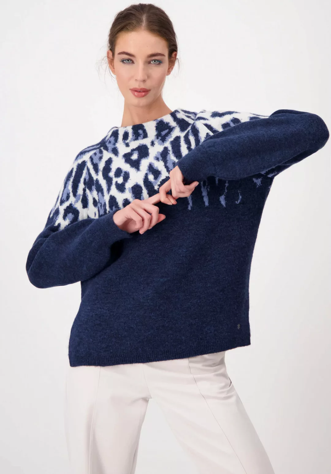 Monari Rundhalspullover "Pullover Leo jacquard", mit Leopardenmuster günstig online kaufen