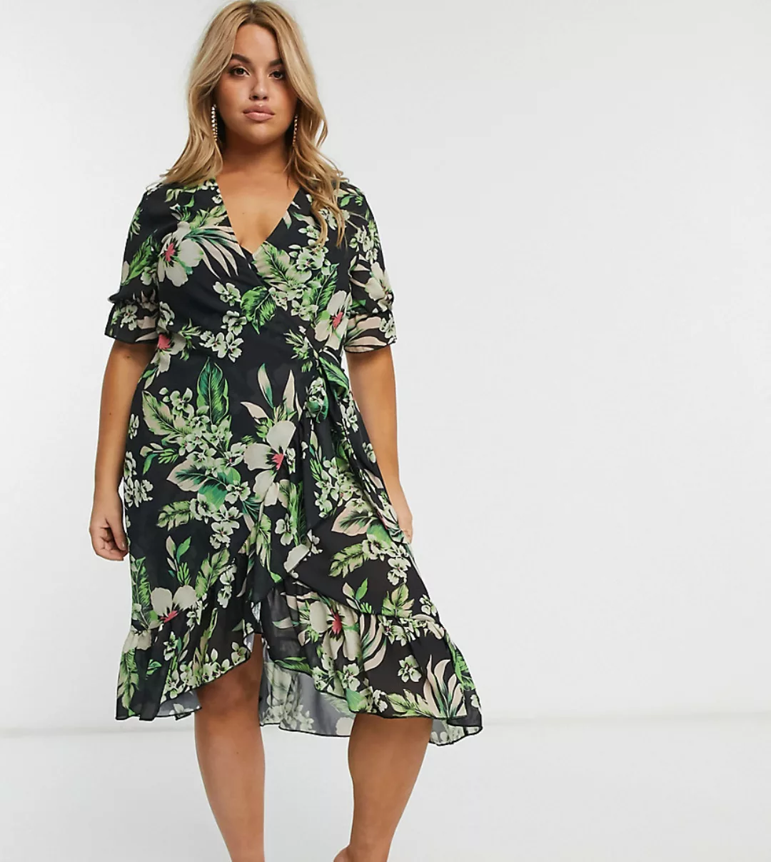 Unique 21 Plus – Hero – Mini-Strandkleid mit tropischem Muster-Mehrfarbig günstig online kaufen