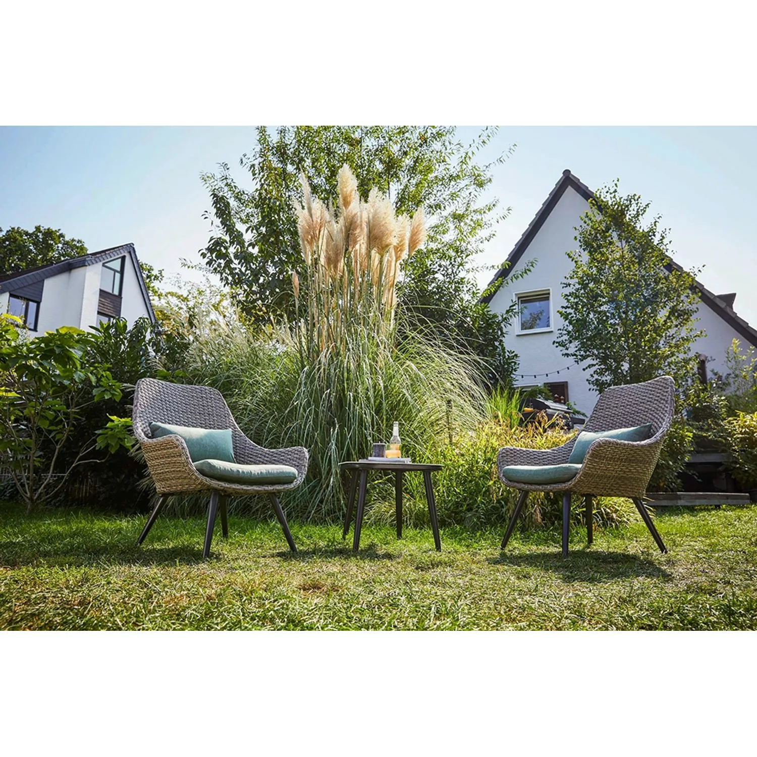 Balkonmöbel-Set Aliceville 3-teilig Polyrattan Grün-Grau günstig online kaufen